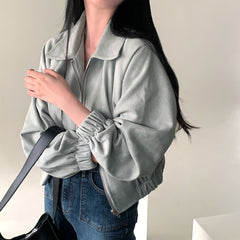 Vintage Lapel Zip Up Jacket