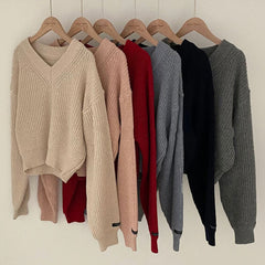 Vintage V-Neck Oversized Cropped Sweater