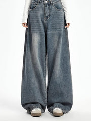 Plus size high-waist wide-leg jeans in vintage blue, front view