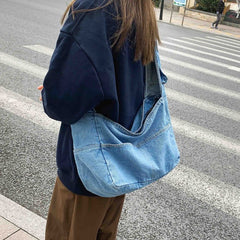 Large Washed Denim Crossbody Bag - fairypeony