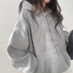 Solid Color Letter Embroidery Oversized Hoodie
