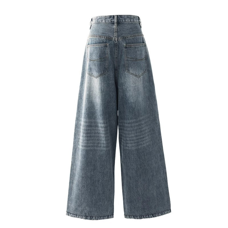 Plus size high-waist wide-leg jeans in vintage blue, product shot