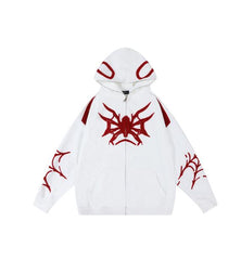 Embroidery Punk Spider Zip Up Hoodie - fairypeony