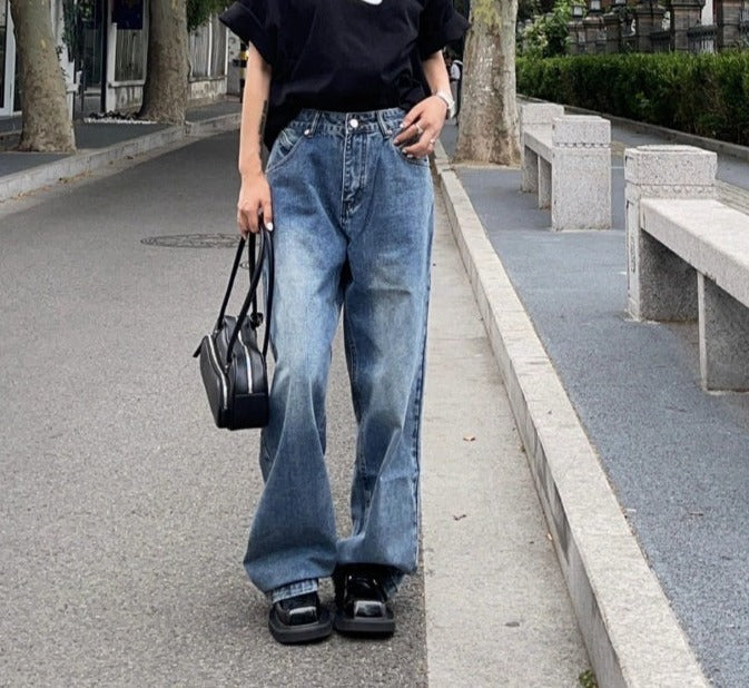 Vintage Blue Wash Straight Boyfriend Jeans