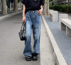 Vintage Blue Wash Straight Boyfriend Jeans