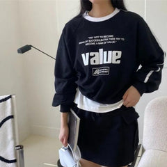 Vintage Letter Print Round Neck Sweatshirt