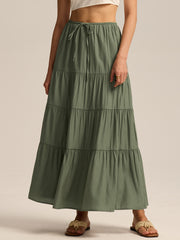 Womens High Waist Long Skirt with Lace-Up Back