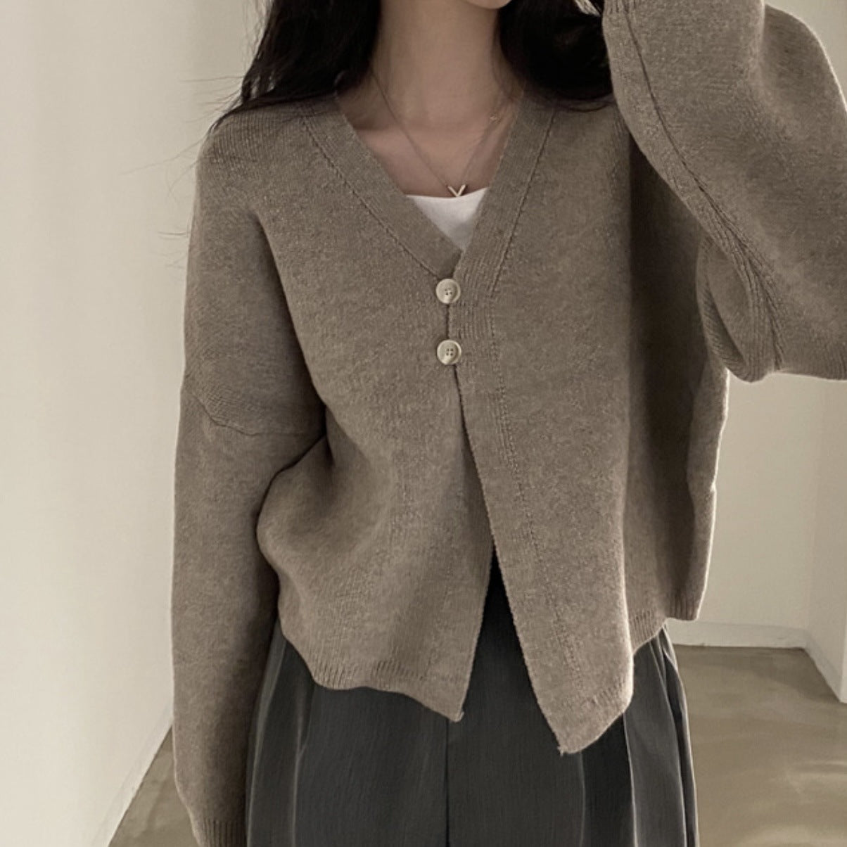 Solid Color Two button Oversized Cardigan - fairypeony