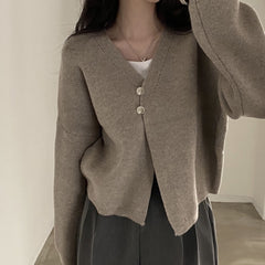 Solid Color Two button Oversized Cardigan - fairypeony