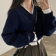 Vintage V-Neck Oversized Cropped Sweater