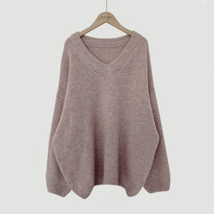 Solid Color V-Neck Oversized Sweater