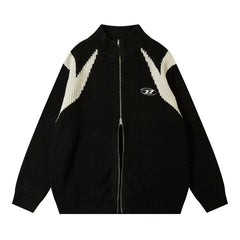 Patchwork Oversized Zip Up Cardigan - fairypeony