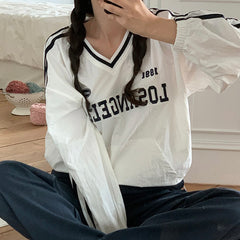 Vintage V-Neck Striped Oversized Sweatshirt