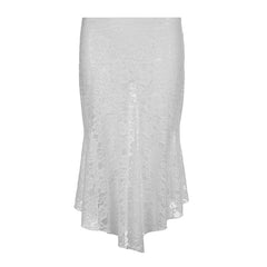 See Through Lace Splice Irregular Hem Midi Skirt