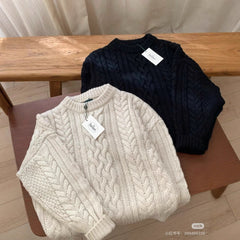 Vintage Round Neck Cable Knit Oversized Sweater