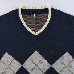 Vintage Argyle V-Neck Sweater