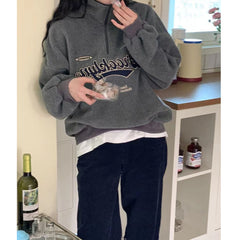 Half-Zip Fleece Sweatshirt Loose Casual Plush Jacket
