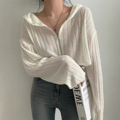 Rib Crop Knitted Zip Up Hoodie