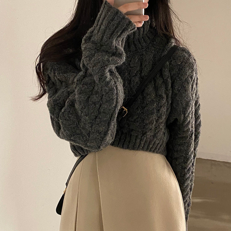 Dark Academia Turtleneck Cable Knit Sweater - fairypeony