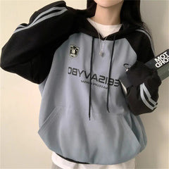 Vintage Logo Print Raglan Striped Sleeve Hoodie