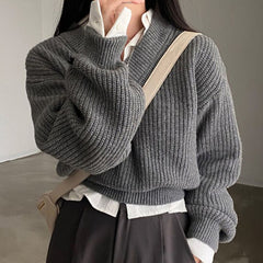 Vintage V-Neck Oversized Cropped Sweater