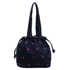 Cherry Embroidery Denim Shoulder Bag - fairypeony