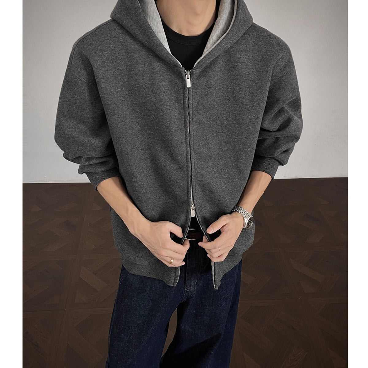Boxy Heavyweight Hooded Cardigan Jacket
