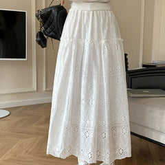 Fairy Lace Patchwork Solid Color Maxi Skirt