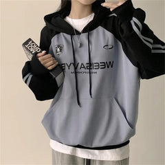 Vintage Logo Print Raglan Striped Sleeve Hoodie