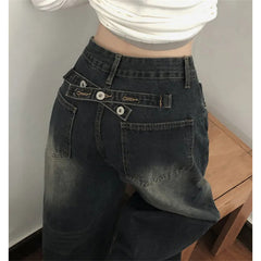 Stretch Washed Denim Wide Leg Pants