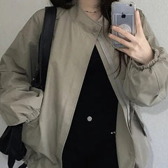 Retro stand collar oversized short trench jacket in army green