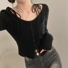 Aesthetic Tie Knot Knit Long Sleeve Tee
