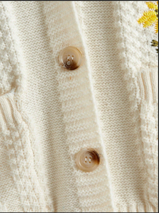 Floral Embroidery Knit Cardigan - fairypeony