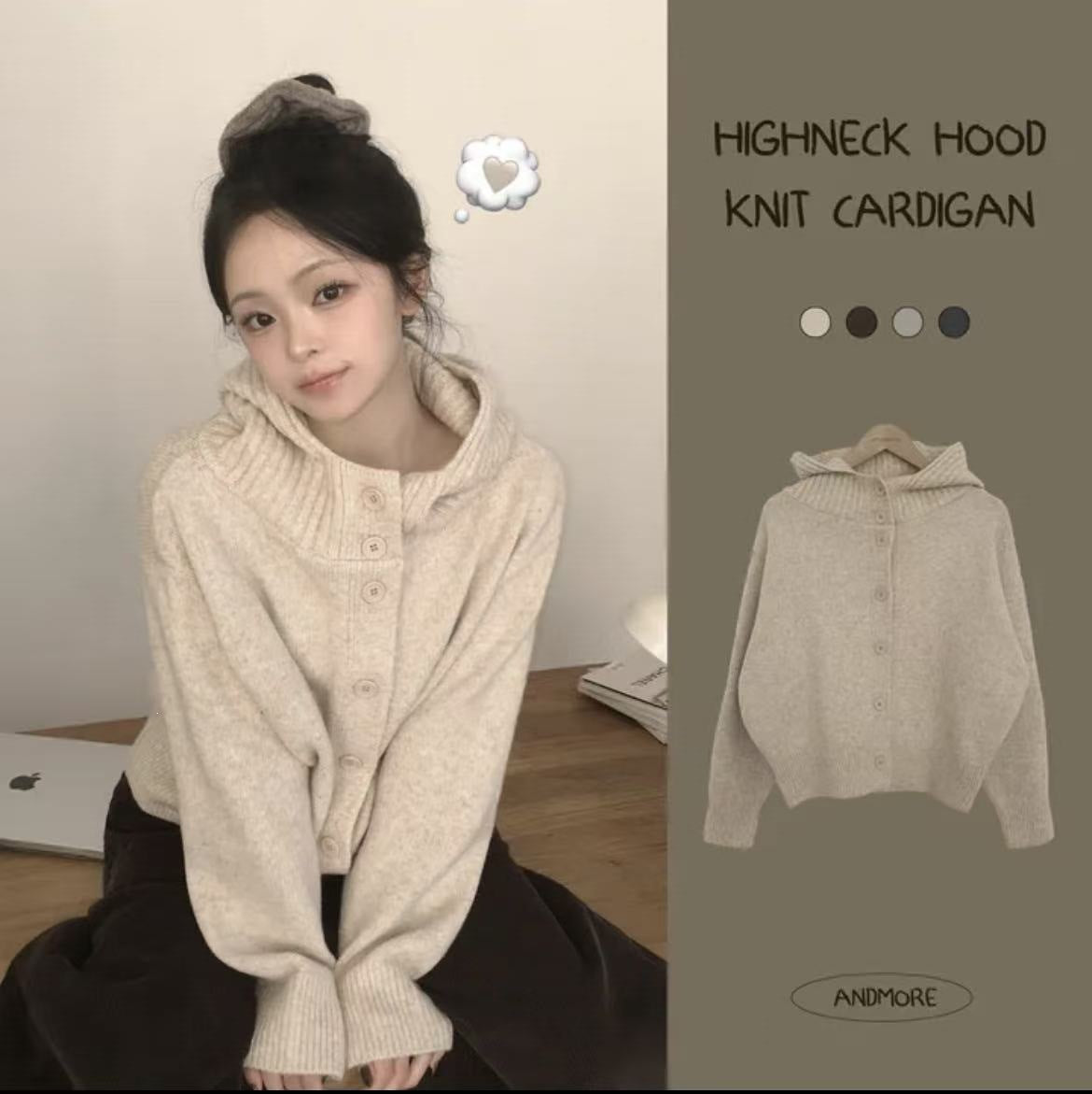 Hooded Knit Cardigan – Oversized Button-Up Sweater Jacket