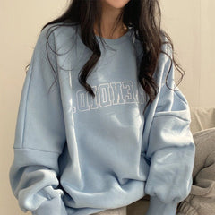 Solid Color Embroidered Logo Pullover Sweatshirt
