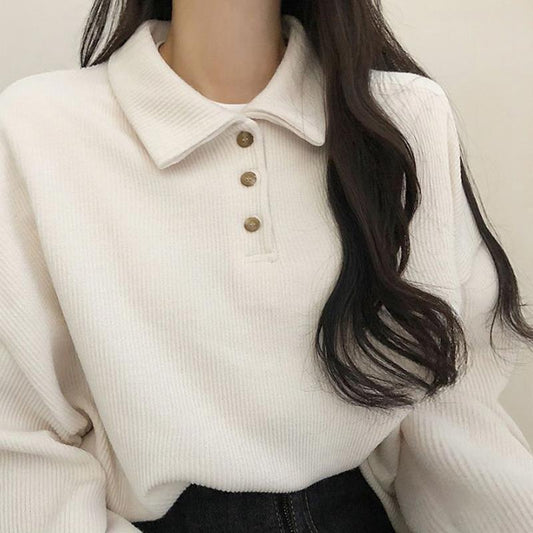 Vintage Solid Color Polo Collar Sweater