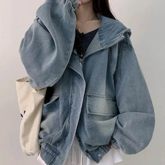 Vintage Wash Petal Sleeve Zip-Up Jacket
