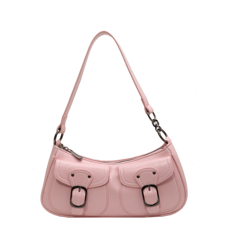Buckled Strap Pu Leather Shoulder Bag - fairypeony