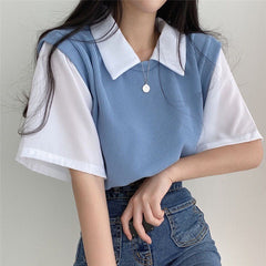 Polo Collar Short Sleeve Rib T-shirt