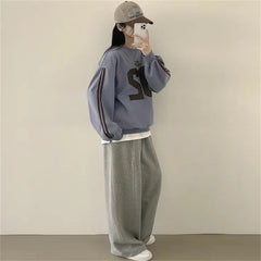 Vintage Number Print Striped Sleeve Sweatshirt - fairypeony