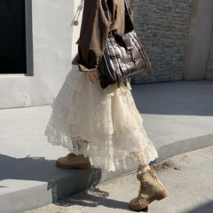 Aesthetic Lace Patchwork puffy cake skirt
