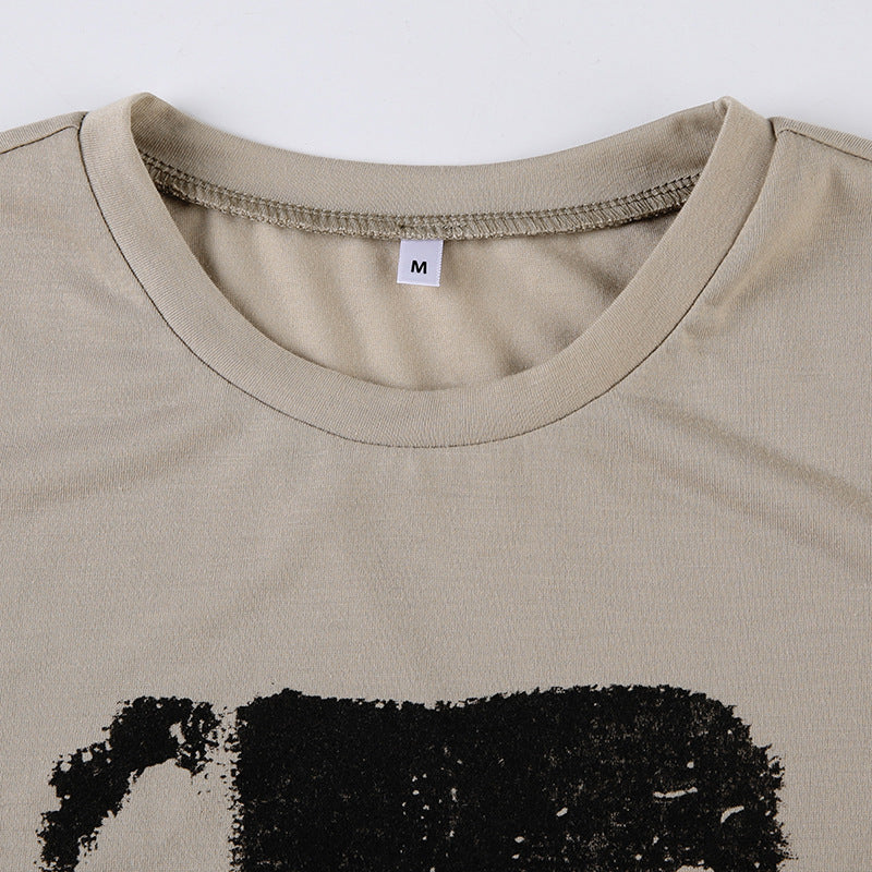 Printed Short Sleeve Crop Top - fairypeony