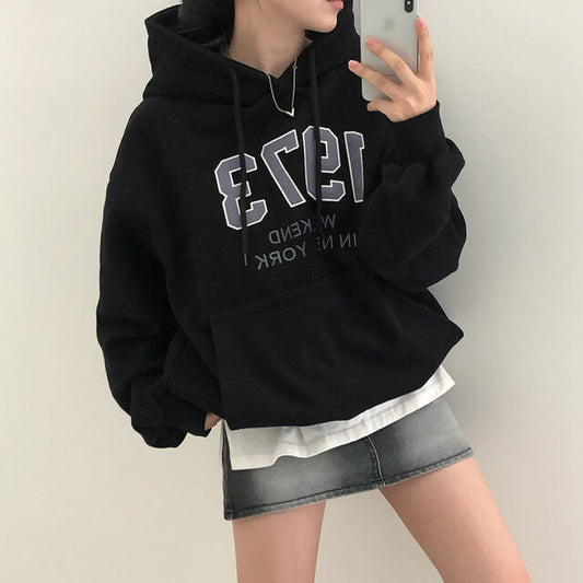 Vintage Solid Color Letter Embroidered Hoodie - fairypeony