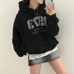 Vintage Solid Color Letter Embroidered Hoodie