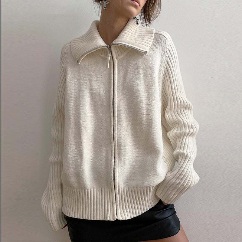 Rib Splice Zip Up Cardigan - fairypeony