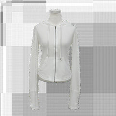 Butterfly sleeve hooded knit sweater in White, product view