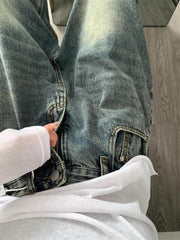 Womens Pleated High-Waisted Wide Leg Jeans