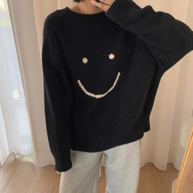 Smiley Face Oversized Sweater - fairypeony