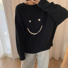 Smiley Face Oversized Sweater - fairypeony