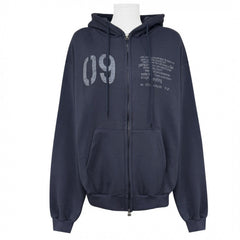 Thick-fabric printed zipper hooded sweatshirt